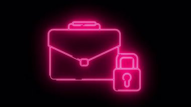 Siyah arkaplanda neon pembe evrak çantası asma kilit çizgisi