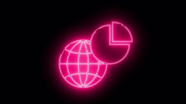 Pembe neon küre pasta grafiği koyu arkaplan ızgara çizgileri 3D parlak parlaklığa benziyor