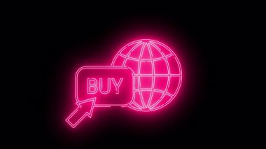 Dünya üzerinde imleci olan neon pembe simge satın alma düğmesi
