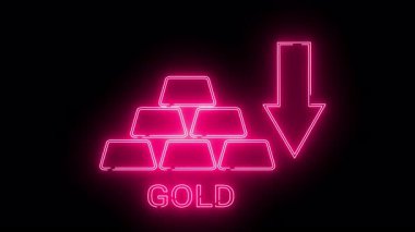 Altının neon pembe bir grafiği aşağı doğru bir ok ve altında altın sözcüğü olan siyah bir arkaplan