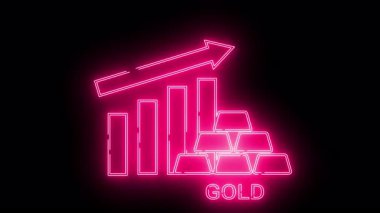 Neon grafik pembe çizgi külçe altın külçe üzerinde yukarı bakan bir ok ve altında altın sözcük gösterir