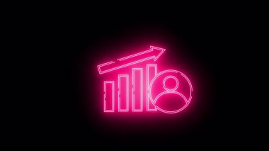 Neon pembe bir ikon, yukarı doğru bir ok ve stilize edilmiş bir insan içeren bir grafik.