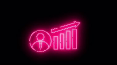 Yükselen bir çubuk grafik ve okun yanında kravatlı bir kişinin neon pembe simgesi