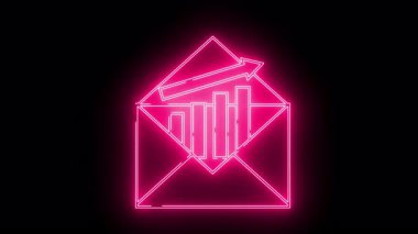 Zarftan siyah bir arkaplan karşısında beliren, grafikli ve oklu sıcak pembe neon e- posta simgesi