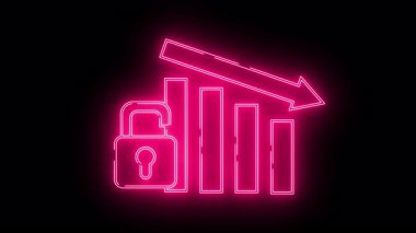 Düşen asma kilit çizelgesinin neon pembe grafiği ve siyah arkaplan üzerinde aşağı doğru ok