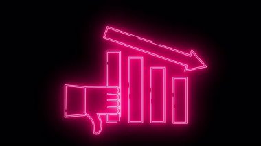 Yeni ışıklandırılmış bir çubuk grafiği aşağı doğru bir eğilim ve yanında bir başparmak indirme sembolü gösterir