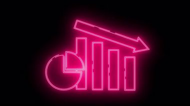Neon pembe grafik simgesi siyah arkaplan üzerindeki aşağı ok ile satışların azaldığını gösteriyor