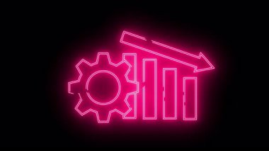 Pembe neon sanat. Üç çubuk siyah üzerine aşağı doğru ok atıyor.