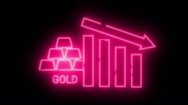 Neon pembe altın çubuklar aşağı doğru grafik ok üzerinde siyah arkaplan