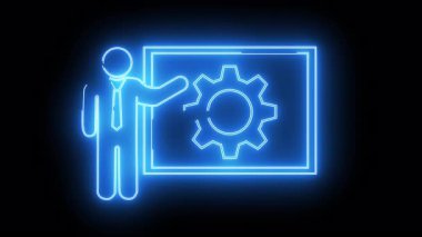 Siyah bir arkaplana karşı ekranda vites gösteren bir kişinin neon mavisi çizgisi