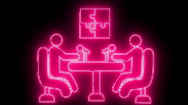 Pembe neonstyle resim bir masadaki iki figürü gösterir.