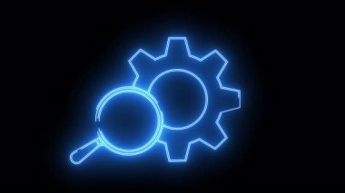 Siyah arka planda bir vitesi kaplayan parlak mavi bir büyüteç.