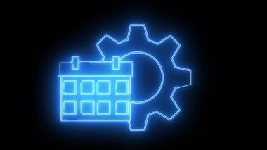 Siyah arkaplanda dişli grafikli mavi neon takvim