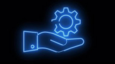 Mavi neon bir el vites taşıyor. Siyah üzerine teknik tasarım.