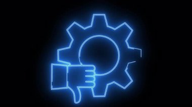 Parlak mavi neon çizgisi siyah bir arkaplanda vites biçimi ve baş parmak izi gösteriyor.