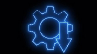 Mavi neonline teçhizat ve aşağıya doğru siyah üzerine izole edilmiş ok.