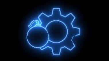 Neon mavi dişli ve bomba anahatlı siyah arkaplan