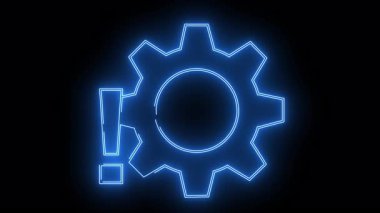 Bir teçhizatın parlak mavi neon çizgisi ve siyah bir arkaplana karşı bir ünlem işareti