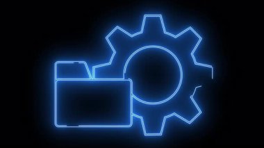 Siyah arkaplanda bir dişlinin yanındaki dizinin neon mavisi çizgisi