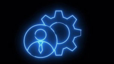 Kravatı ve siyah bir arka planda vitesi olan bir insanın neonblue çizgisi.