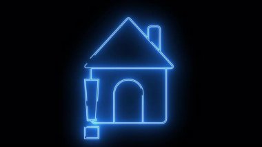 Mavi neon ev ana hatları siyah arka plan baca kapı drenaj borusu