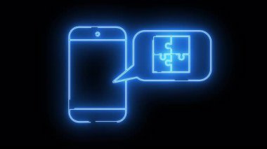 Neon, içinde yapboz olan bir akıllı telefon ve mesaj baloncuğu çiziyor.