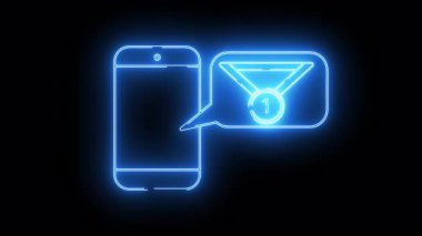 Konuşma baloncuklu neon telefon simgesi siyah arkaplan karşısında 1 numaralı madalyayı gösteriyor
