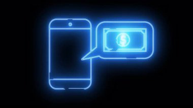 Paralı bir sohbet baloncuğu olan neonstyle bir telefon.