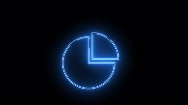 Parlak mavi neon pasta grafiği ve siyah bir arkaplanda izole edilmiş tek bir dilim.