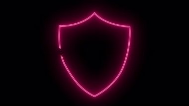 Siyah arkaplanda bir kalkanın pembe neon çizgisi