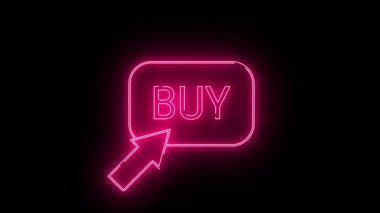 Siyah bir arkaplana karşı ışıklandırılmış bir imleci olan neon pembe bir satın alma tuşu