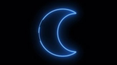Hilal ay, parlak mavi neonimsi bir hatla parlıyor. Katı siyah bir arkaplan üzerine kurulu.