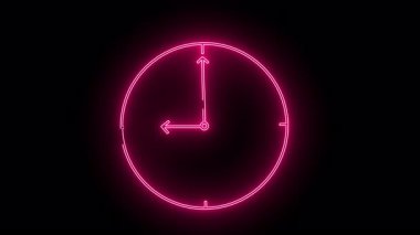 Siyah bir arka planda 900 'de elleri olan neon pembe saat.