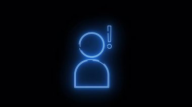 Neon blue icon of person with exclamation mark next to their head