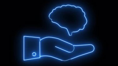 A neon blue outline shows a brain hovering above an open hand with a suit sleeve