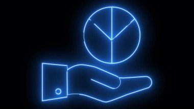 Neonblue hand offering a pie chart against a black backdrop