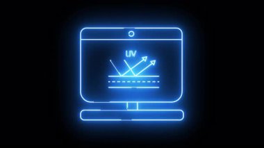 Neon blue computer monitor displays UV protection diagram on a black background