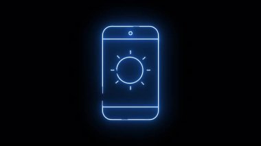 Siyah arkaplan üzerinde güneş simgesi olan mavi neon akıllı telefon hatları