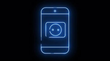 Siyah arkaplanda mavi görünümlü çıkış simgesine sahip neon telefon
