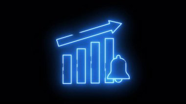 Yukarı doğru ok ve siyah zili olan mavi neon bir büyüme grafiği.