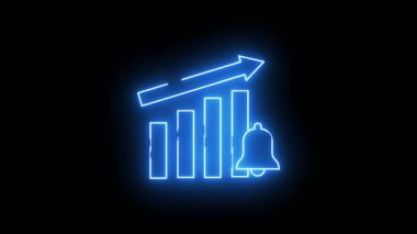 Yukarı doğru grafikli ve siyah arkaplan üzerinde uyarı zili olan neon mavi bir simge