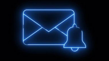 Parlak mavi, koyu siyah bir arkaplan karşısında merkezli bir zarf ve çan simgesi çizer