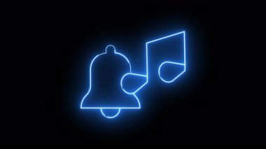 Neon ana hatları çan tek nota mavi ışık efekti siyah arkaplan üzerinde