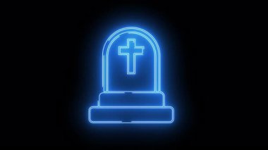 Yüzüne bir haç kazınmış mavi bir neon mezar taşı.