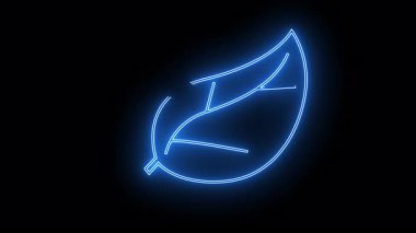 Mavi bir neonstyle yaprak ana hatları koyu siyah bir arkaplanda göze çarpar