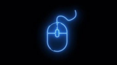 Bir bilgisayar faresinin kablosu ile parlayan mavi neon çizgisi siyah bir arkaplan üzerine kuruludur.