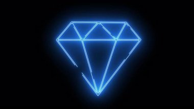 Çift çizgilerle çizilmiş neon mavisi bir elmas şekli siyah bir arkaplanda parlar.