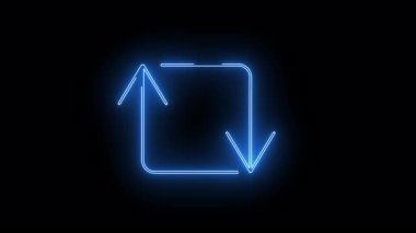 Neon mavi bir döngü oku, bir oku yukarı, diğerini de aşağı gösteren, koyu siyah bir arkaplana karşı.