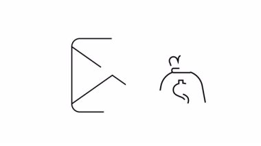 Beyaz arka planda sembolü olan bir para çantasının siyah çizimi.