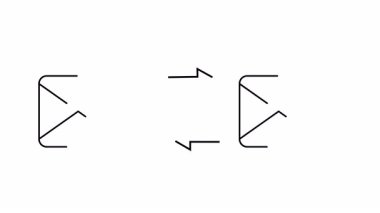 Beyaz bir zemin üzerinde birbirini gösteren iki oklu iki siyah taslak zarf.